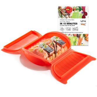 Microwave Steam Cooker With Tray & 10 Minute Cookbook, 3-4 Servings Healthy recipes in 10 minutes!