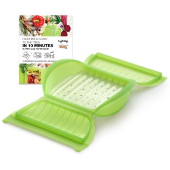 Microwave Steam Cooker With Tray & 10 Minute Cookbook, 3-4 Servings Healthy recipes in 10 minutes!