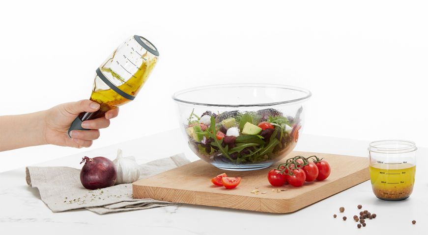 Emulsionador de vinagretas ¡Agite para emulsionar sus aderezos para ensaladas de manera rápida y sencilla!