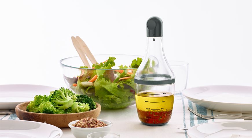 Emulsionador de vinagretas ¡Agite para emulsionar sus aderezos para ensaladas de manera rápida y sencilla!