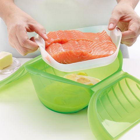 Estuche de Vapor con bandeja 3-4 p. ¡Cocina al vapor fácilmente verduras grandes y sopas en tu microondas!