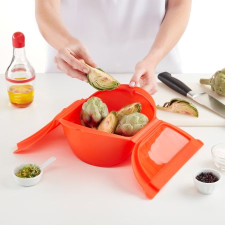 Estuche de Vapor hondo 3-4 p. ¡Cocina al vapor fácilmente verduras grandes y sopas en tu microondas!