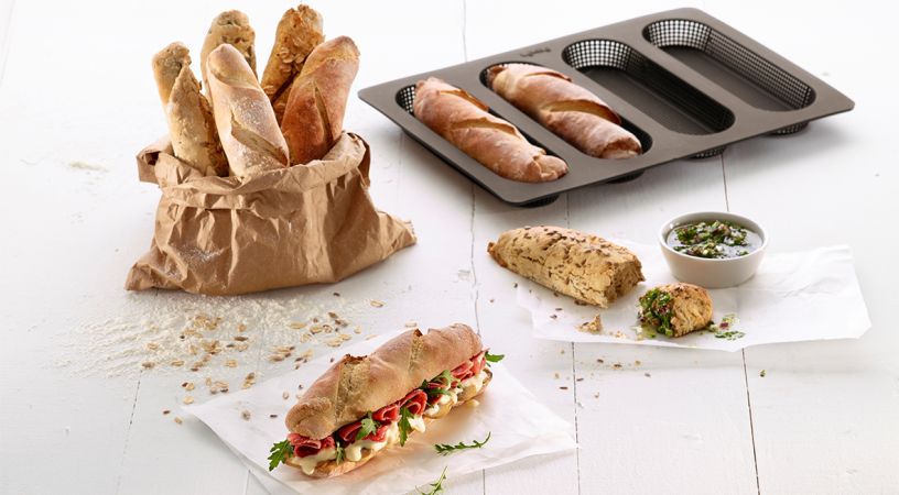Mini Baguette Bread Pan Perforated 4 mini baguettes baked all at once