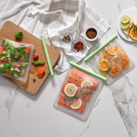 Set de 3 bolsas reutilizables planas ¡Almacena con sabor!
