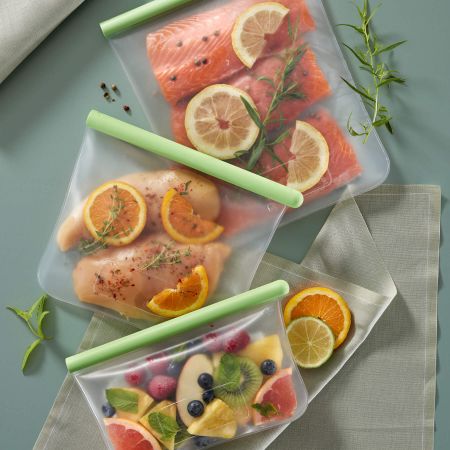 Set de 3 bolsas reutilizables planas ¡Almacena con sabor!