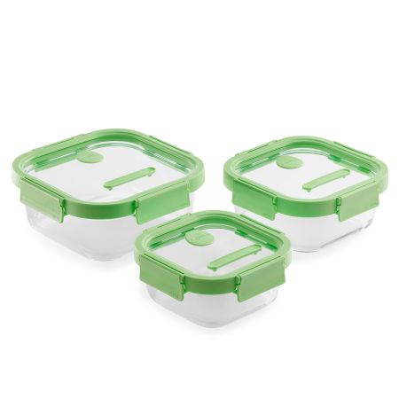 Set of 3 Square Glass leakproof Containers 1100 ml, 800ml, 520ml capacity