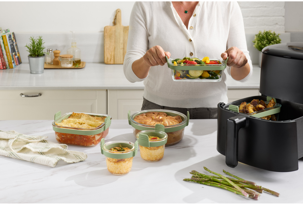 Plats en verre rectangulaire pour friteuse à air (lot de 2) Cuisinez en deux façons, rapidement et proprement dans votre air fryer!