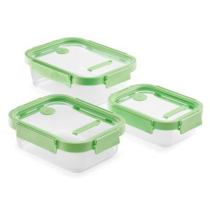 Set 3 recipientes herméticos 100% de vidrio rectangulares 640ml, 1050ml y 1520ml de capacidad