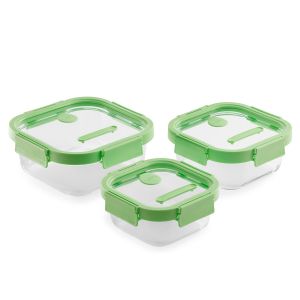 Set 3 recipientes herméticos 100% de vidrio cuadrados 520ml, 800ml y 1100ml de capacidad