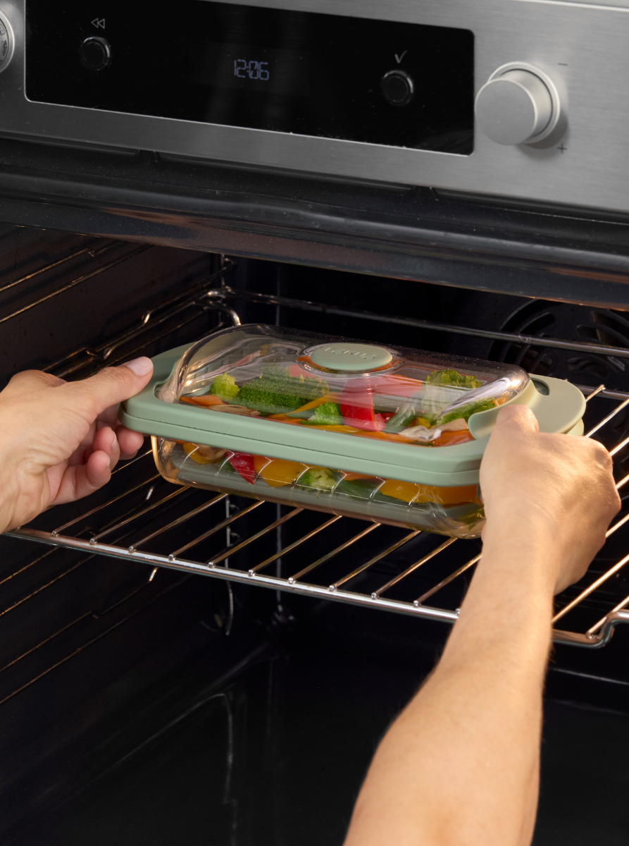 Estuche de Vapor de vidrio 2p. y libro en espa&ntilde;ol Soluci&oacute;n todo-en-uno para cocinar recetas deliciosas en pocos minutos.