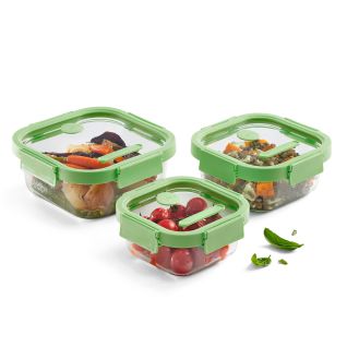 Set 3 recipientes herméticos 100% de vidrio cuadrados 520ml, 800ml y 1100ml de capacidad