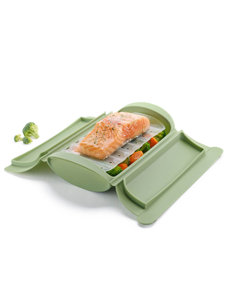 Steam Cooker with tray and Recipe book Set, 2p, English Tasty salmon in 2 minutes!