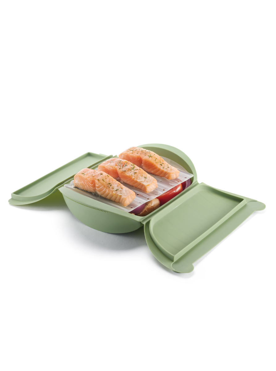 Cuiseur vapeur avec plateau et livre de recettes, 4p, espagnol Saumon savoureux en 2 minutes !