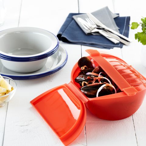 Coffret de Vapeur Maxi 3-4 p. Faites cuire facilement à la vapeur de gros légumes et des soupes dans votre micro-ondes !