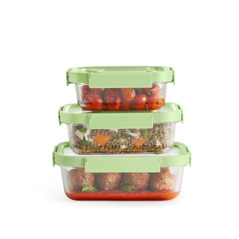 Set of 3 Rectangular Glass leakproof Containers 1520 ml, 1050ml, 640ml capacity