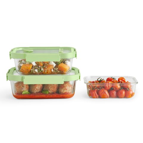 Set of 3 Rectangular Glass leakproof Containers 1520 ml, 1050ml, 640ml capacity