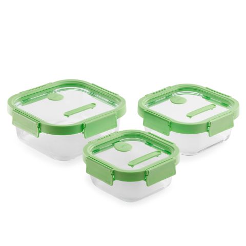 Set 3 recipientes herméticos 100% de vidrio cuadrados 520ml, 800ml y 1100ml de capacidad