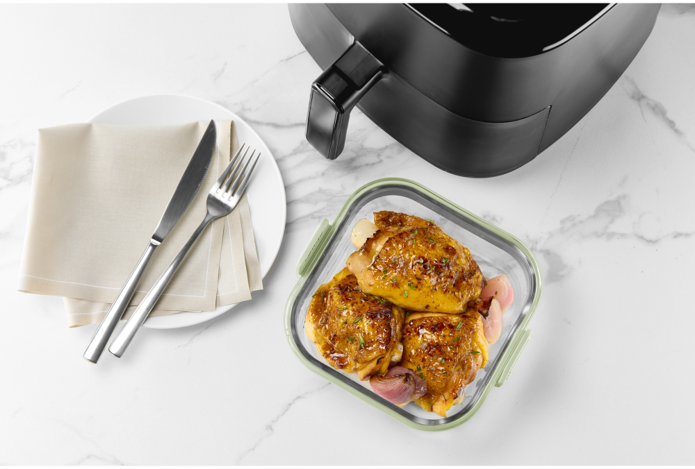 Plat en verre carré pour friteuse à air En verre et muni de poignées antidérapantes !