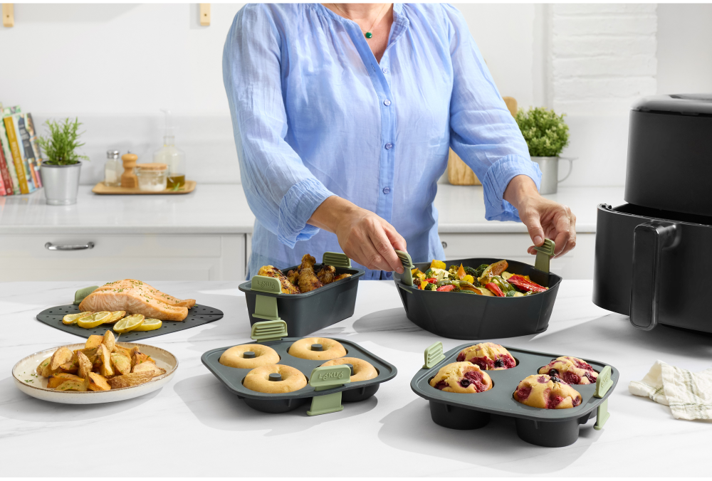 Molde muffins para freidora de aire, 4 cav ¡Desmoldado fácil con resultados perfectos!