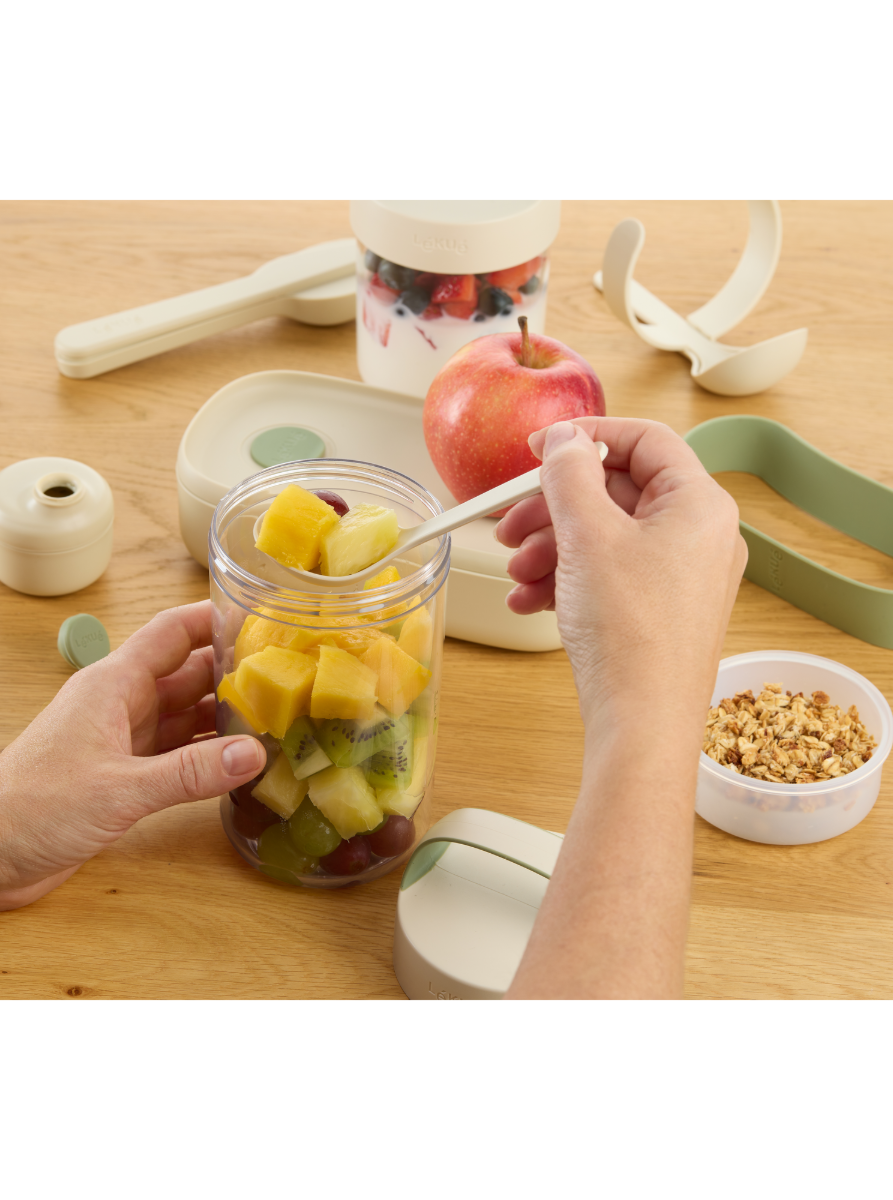 Natural Jar con cuchara, 600 ml ¡Tus alimentos frescos, fáciles de llevar y disfrutar!