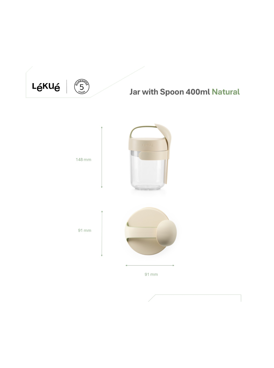 Natural Jar con cuchara, 400 ml ¡Tus alimentos frescos, fáciles de llevar y disfrutar!