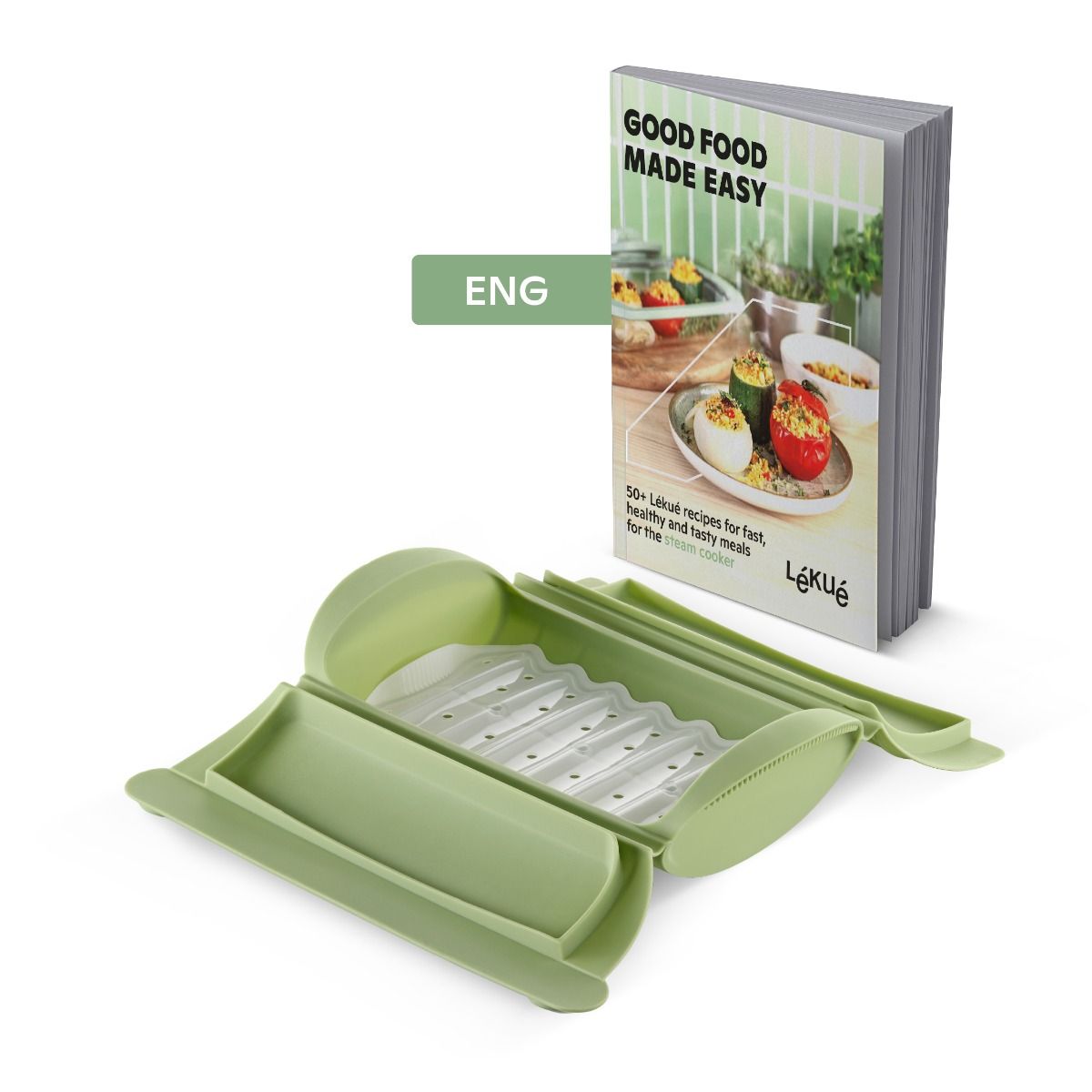 Steam Cooker with tray and Recipe book Set, 2p, English Tasty salmon in 2 minutes!