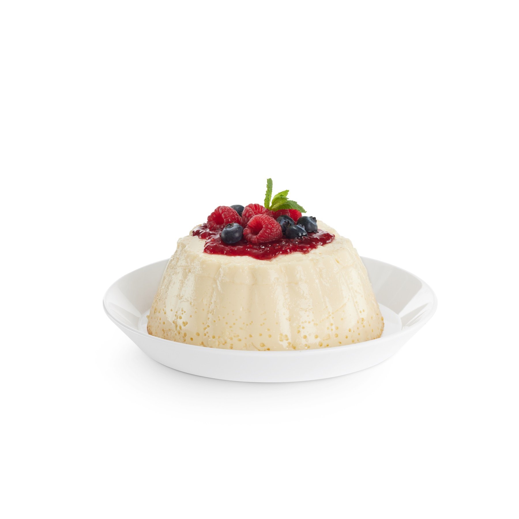 Crème caramel au fromage + sauce aux fruits rouges