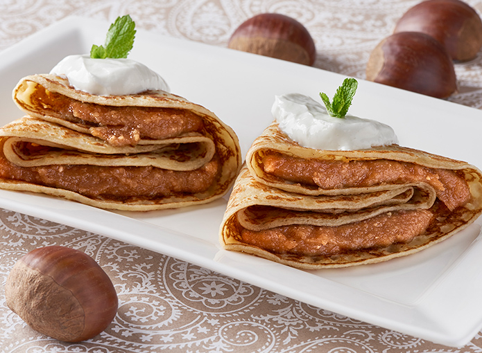 Crêpe à la crème de marrons et au yaourt