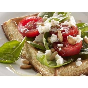 Gofres salados (Espinacas, tomates cherry y piñones)