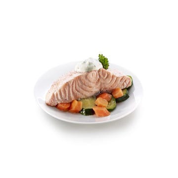 Roast Salmon With Vegetables & Yoghourt Sauce (serves 4)