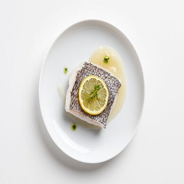 Hake with citrus and pear puree